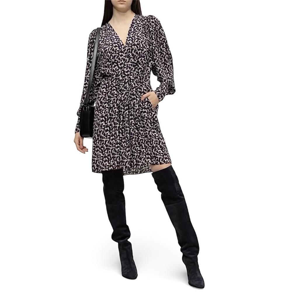 Isabel Marant Arone Pleated Mini Dress Size 36 Black Ecru Print New‎ - Picture 3 of 16